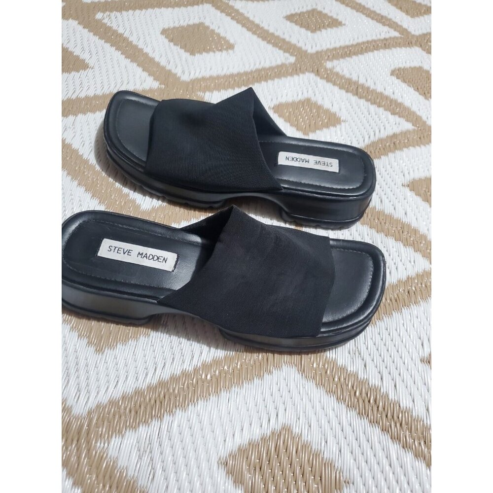 Vintage STEVE MADDEN Y2K 90's Chunky Platform Black  Sandals Slides SZ 9.5 - Picture 9 of 9